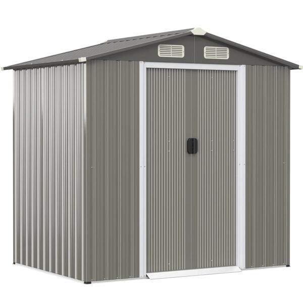TANGZON 6 x 4 FT Metal Garden Shed, Galvanized Steel Outdoor Tool Storage House with Lockable Sliding Doors, Sloped Roof & 4 Air Vents, Utility Gardening Shed Box for Patio Lawn...