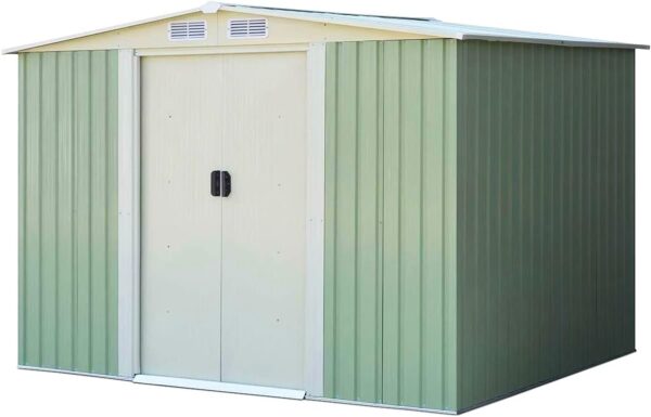 TANGZON 8x6FT/9x6FT/11x8FT Metal Garden Shed, Galvanized Roof Tool Storage House with Lockable Doors & 4 Vents, Outdoor All-Weather Bike Shed (8x6FT, 4 Vents, Light Green)