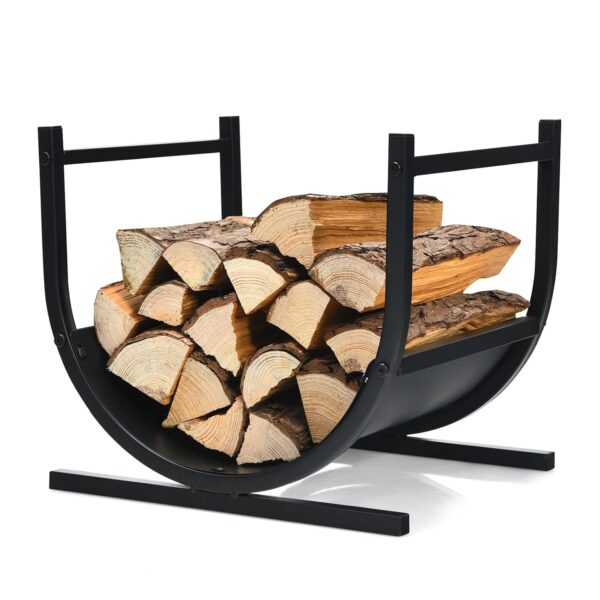 TANGZON Fireplace Log Rack, Heavy Duty Steel Firewood Rack with Handles, U-shaped Rust-resistant Wood Stacking Storage Holder Stand for Indoor Outdoor, Black