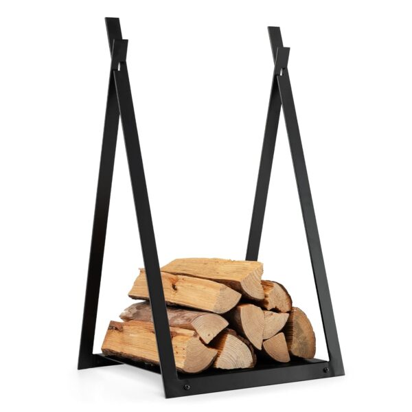 TANGZON Firewood Log Rack, Heavy Duty Metal Fire Log Holder, Indoor Outdoor Triangular Structure Fireplace Wood Storage Basket Stand, 40 x 37 x 70cm