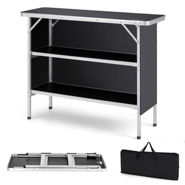 TANGZON Folding Camping Table, 3.6FT Aluminum Picnic Table with 2-Tier Shelves, Removable Cloth Cover and Carry Bag, Outdoor Lightweight & Portable Kitchen Work Table for BBQ...