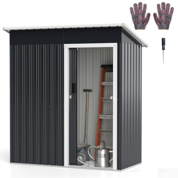 TANGZON Metal Garden Shed, Galvanized Steel Outdoor Tool Storage House with Top Sloping Design, Lockable Sliding Door & Air Vents, Tool Utility Gardening Shed Box for Patio Lawn...
