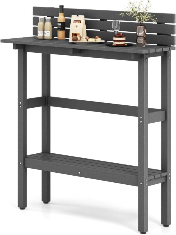 TANGZON Outdoor Bar Set, All-Weather HDPE Patio Bar Table and Stools Set with Slatted Design & Storage Shelf, 3 Pieces Slatted Garden Furniture Set for Balcony Poolside Yard...