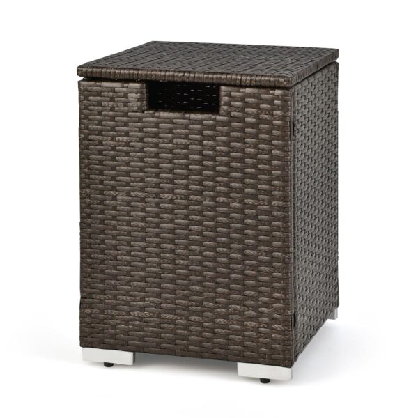 TANGZON Outdoor Fire Pit Table and Propane Tank Hideaway Table, 40,000 BTU Rattan Fire Pits with Lava Rocks, Side Handles & Waterproof Cover, Gas Tank Holder (Propane Tank...