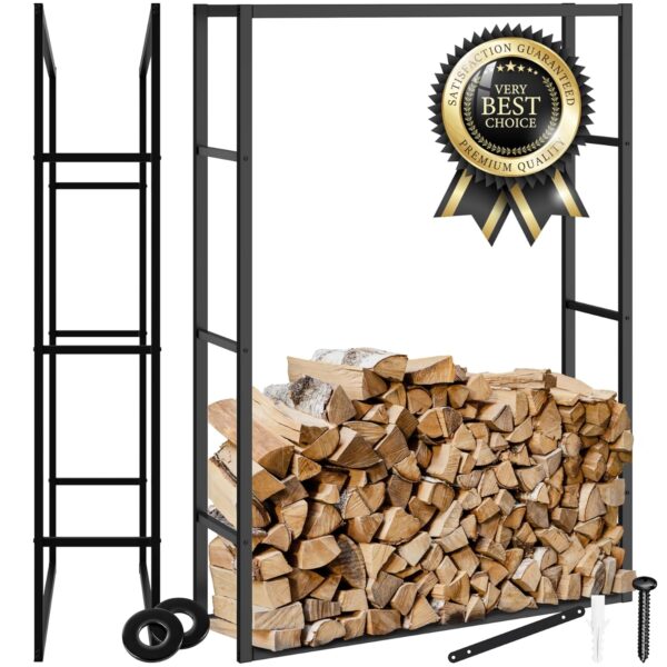 tectake® Firewood Log Holder in Industrial Style, Sturdy Log Storage Rack in Powder-Coated Steel for Indoor & Outdoor Use, Log Store with Anti-Tip Protection, Easy Assembly,...