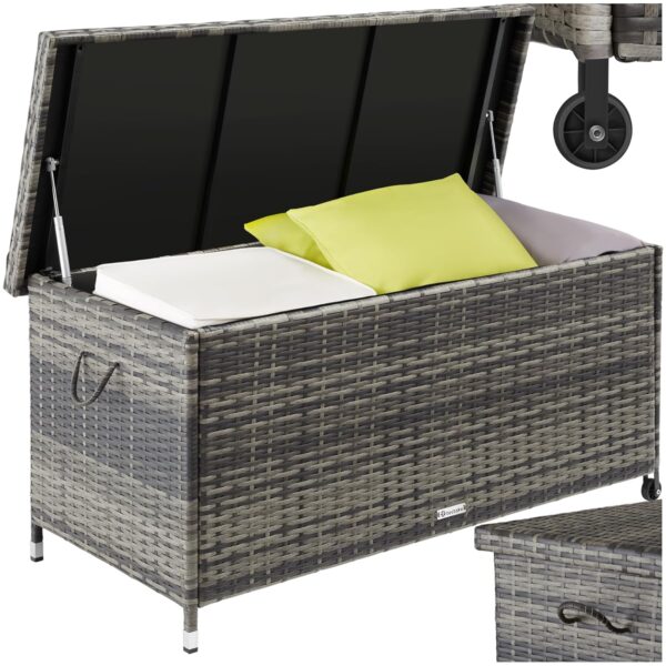 TecTake® Garden Storage Box, Lockable, UV-Resistant Poly Rattan Weave, Powder-Coated Steel Frame, Gas Pressure Springs, Removable Inner Pocket, Plastic Caps, Easy Assembly,...