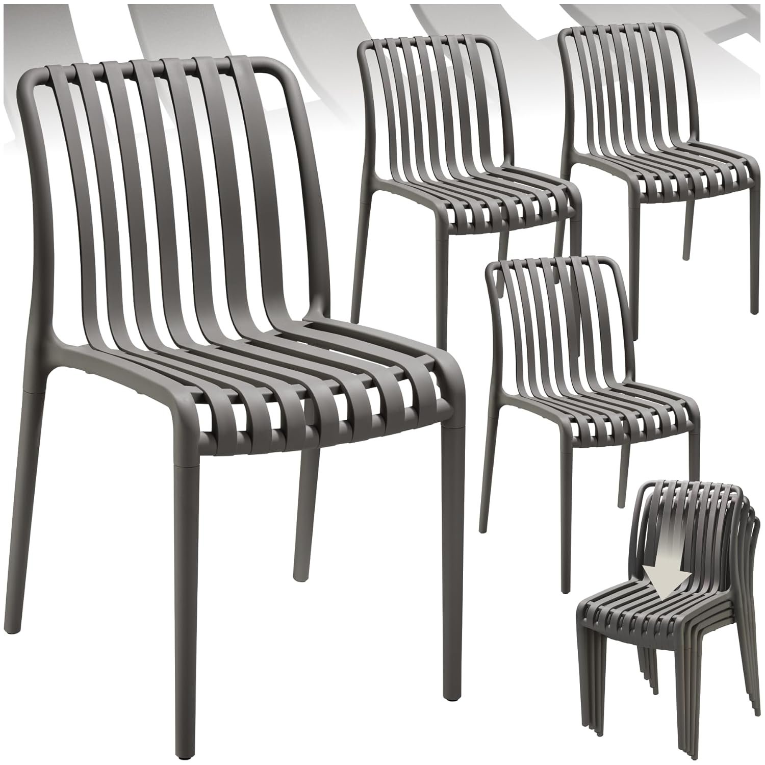 TecTake® Set of 4 Garden Chairs in Light, Airy Design, Outdoor Chairs in Weather-Resistant Plastic with Slatted, Curved Seat, Stackable Garden Chair Set for Backyard, Patio,...