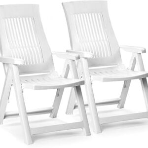 URBNLIVING Folding Garden Lounger Chair, 5-Position Reclining Outdoor Chair, Weather-Resistant, Foldable & Comfortable Seating for Garden, Patio, Camping & Dining - Set of 2