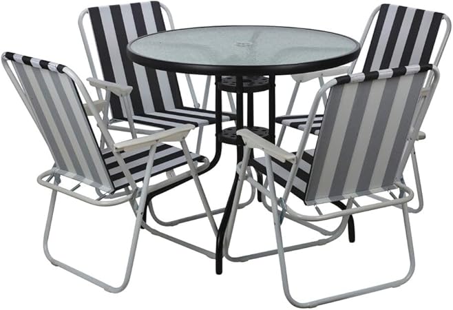 URBNLIVING Garden Table & Folding Deck Chairs Set 4 Seater Outdoor Patio Dining Furniture