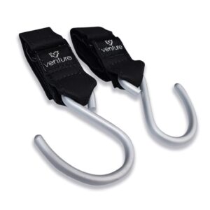 Venture Buggy Clips, Brushed Aluminium Hook, Award-Winning British Nursery Brand, pram Clips for Bags Secured to Your Stroller, pram or Pushchair - Pram Hooks - 2-Pack