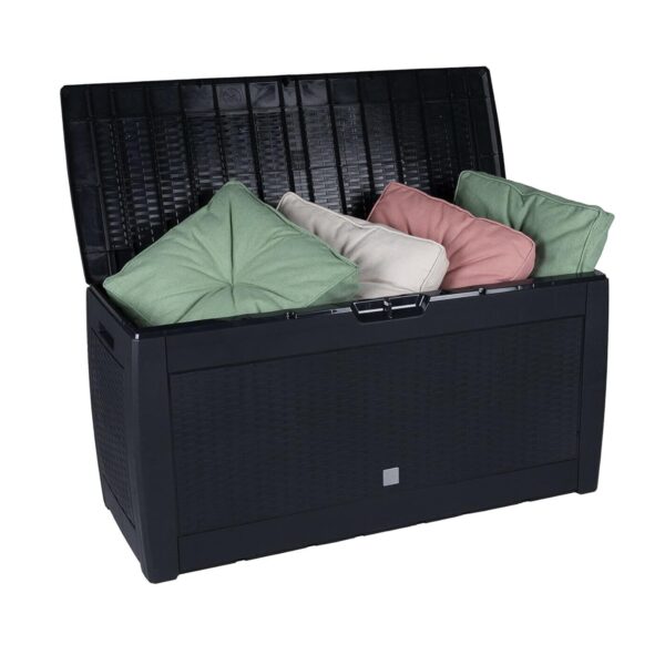 Vivo Technologies 310L Garden Storage Box Chest, Outdoor Storage Boxes Weather and UV Resistant Cushion Box and Garden Furniture Organizer with Hinged Lid Handles Wheels Wicker...
