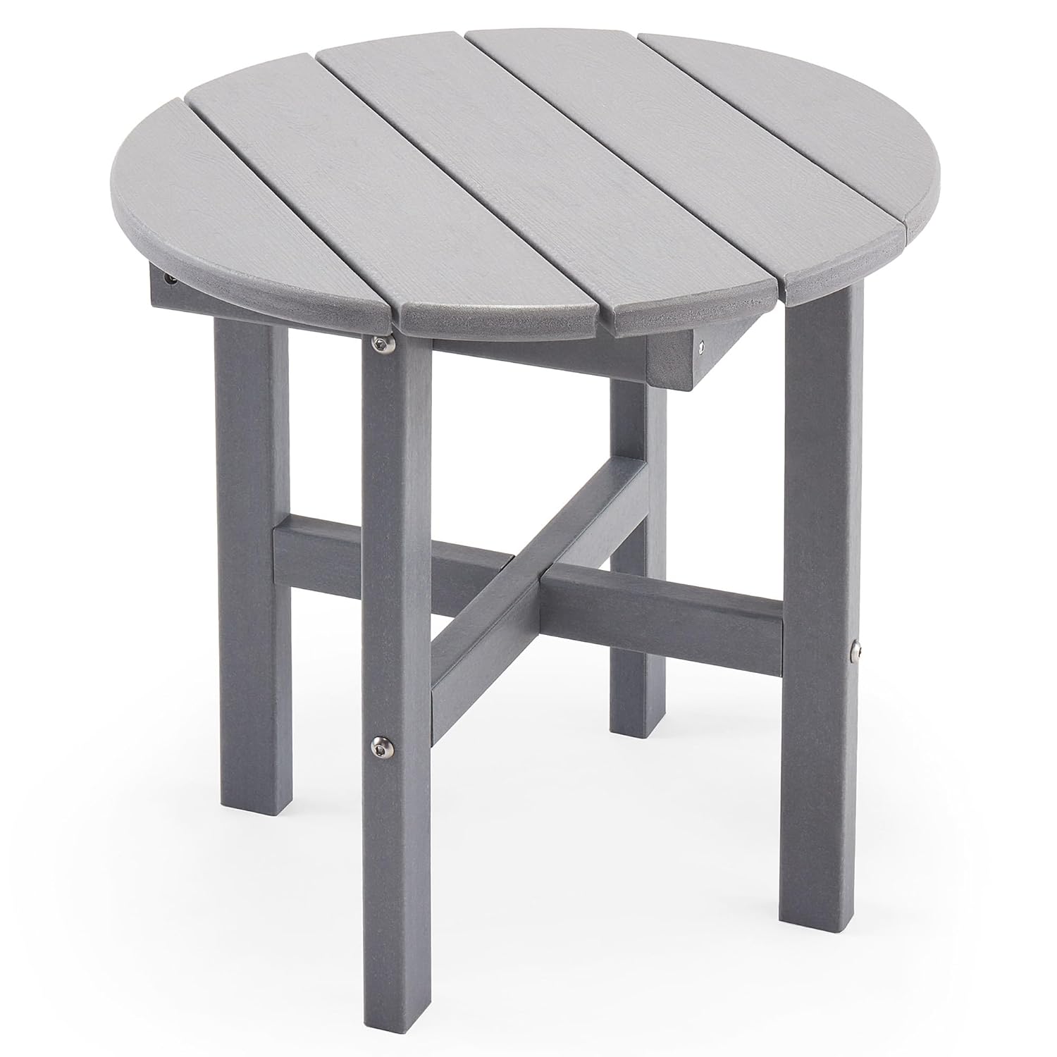 VonHaus Adirondack Round Side Table for Garden - Compact & Portable Grey Circular End Table, 45cm Diameter Drinks Tabletop for Patio, Terrace, Balcony & Outdoors - Water...