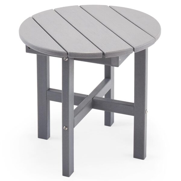VonHaus Adirondack Round Side Table for Garden - Compact & Portable Grey Circular End Table, 45cm Diameter Drinks Tabletop for Patio, Terrace, Balcony & Outdoors - Water...