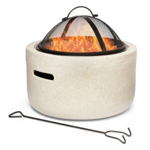 VonHaus Fire Pit – 2 in 1 Firepit with BBQ Cooking Grill for Outdoor, Garden, Patio – MgO Material, Stone Effect Finish, Fire Poker & Mesh Cover Included, Carry Handles – Use...