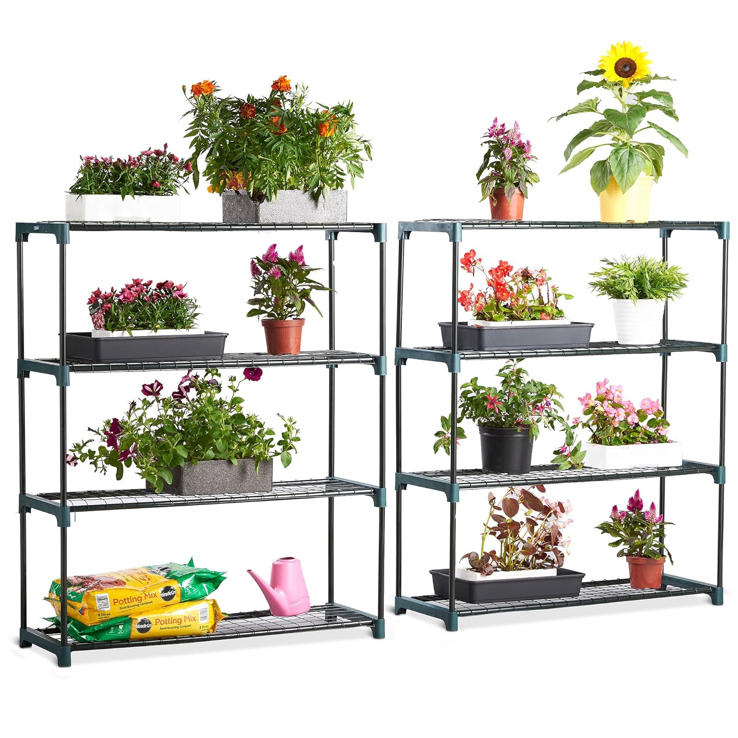 VonHaus Greenhouse Shelving – Staging Unit with 4 Tier Steel Shelves for Garden, Green House, Shed, Garage, Home – Racking Ideal for Storage, Plants, Flowers – Easy No Tool...