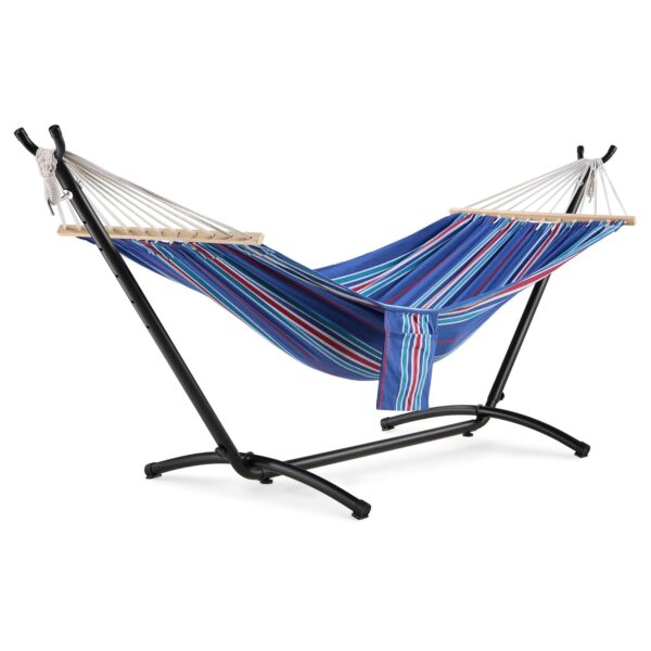 VonHaus Hammock with Stand - Freestanding 1 Person Striped Hammock Seat with Steel Frame - Polycotton Material & Adjustable Frame for Garden - Travel Bag for Beach, Camping &...