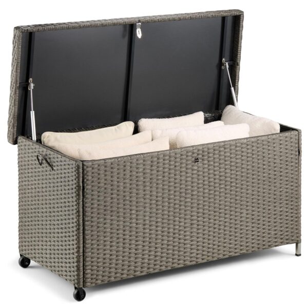 VonHaus Rattan Garden Storage Box 290L - Outdoor Cushion Storage Box with Wheels - Grey Deck Box with Easy Carry Handles - Weatherproof Garden Storage Container with Reinforced...