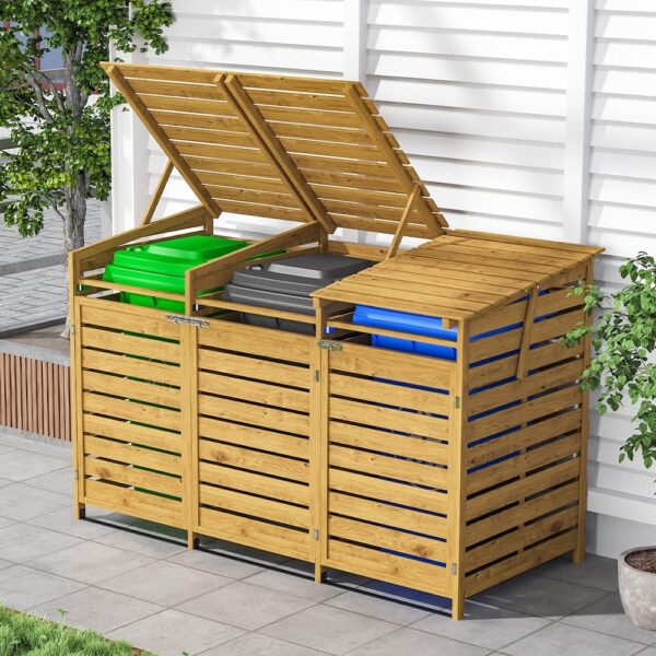 Warmiehomy Wheelie Bin Storage 3 Wheelie Bin Storage Outdoor Triple Wheelie Bin Storage Wheelie Bin Hideaways for Outside Bin Shed for Garden, 198L x 86W x 122.5H cm,1 cm thickness