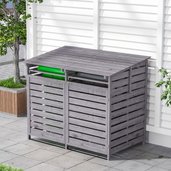 Warmiehomy Wheelie Bin Storage Double Wheelie Bin Storage Outdoor 2 Bins Shed Wooden Wheelie Bins Hideaways Garden Large Trash Can Store 149cm x 86cm x 122cm