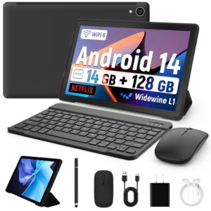 Whitedeer 10 inch Tablet Android 14, 14GB+128GB/2TB Expanded, Octa-Core Tablets, 800 * 1280 HD丨WiFi 6丨BT 5.0丨5000mAh丨5MP+8MP, Widevine L1, Tab with Keyboard丨Mouse丨Stylus丨Tablet...