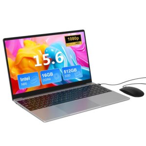 WITECOR 15.6 inch FHD Display Laptop, 16GB DDR4 512GB SSD, Quad-Core CPU N95 Up to 3.4GHz (Beat N5095) Laptops Computer, Notebook Computers with Mouse/Pad, 5G WiFi, BT, Type-C,...