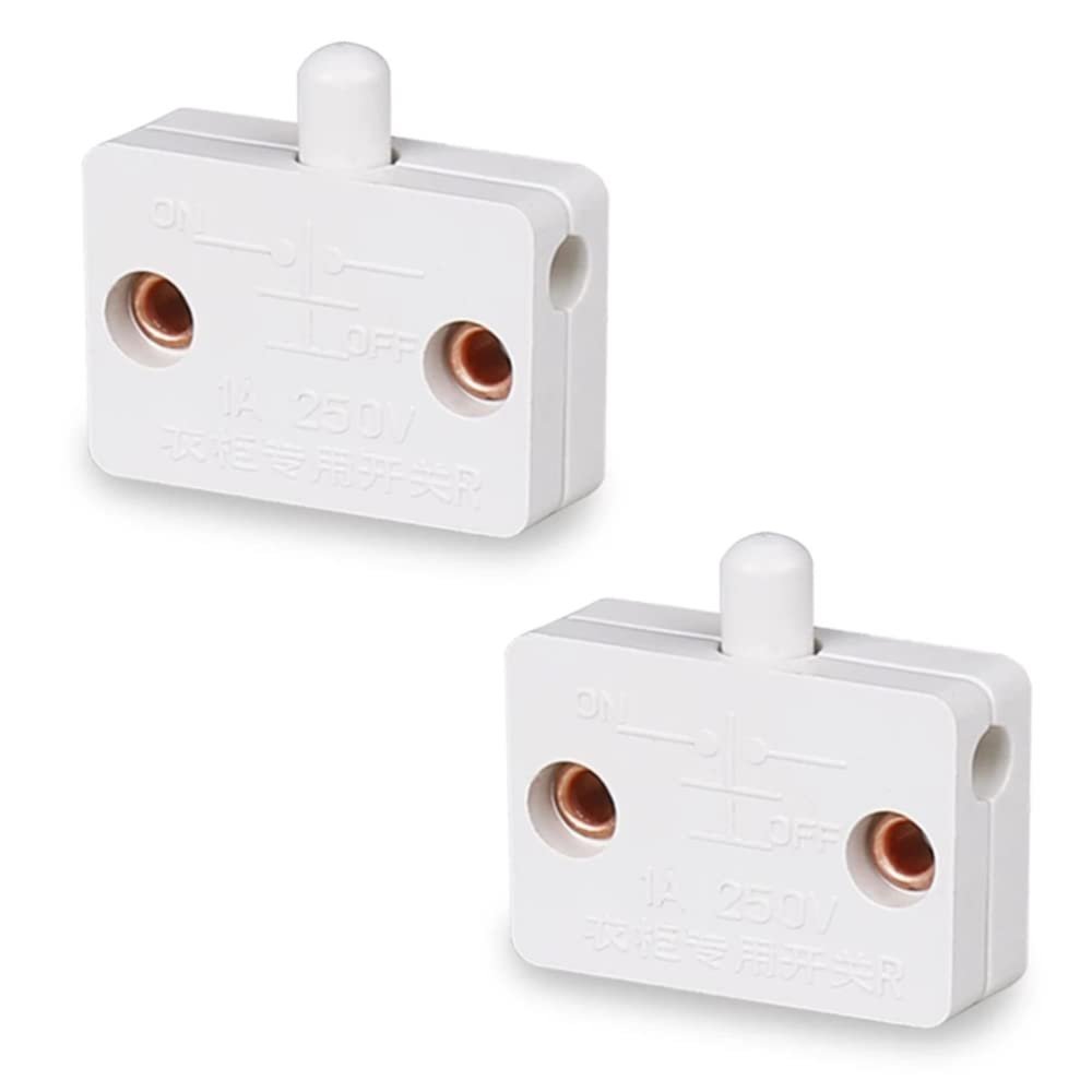 2 Pack Cupboard Door Switch 1A 250V Cupboard Light Control Switch Auto Control Push to Break Light for All Kinds of Cabinet Doors (white)