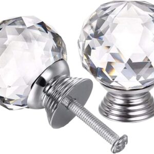 4pcs Crystal Glass Knobs - 40mm Diamond Shape Design Cupboard Drawer Pull Kitchen Cabinet Door Wardrobe Handles
