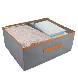 ASelected Large set of 2 storage boxes 50 x 40 x 20 CM Cupboard organiser with leather handle and divider Fabric storage box Foldable for wardrobe clothes, books(grey)