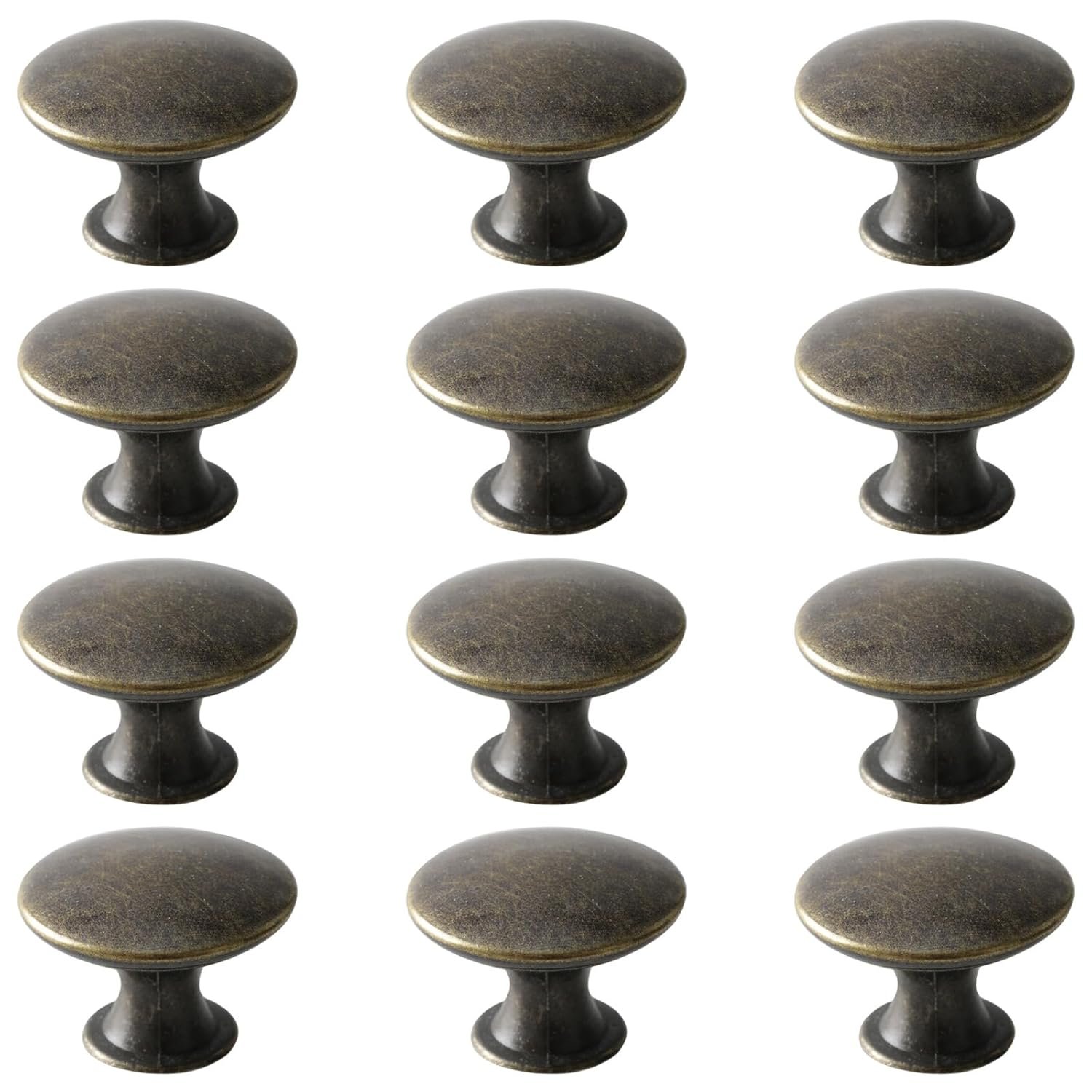 Beilala Antique Cupboard Door Knobs Bronze, 12 Pack Round Metal Wardrobe Handles Kitchen Cabinet Pulls with Screws for Chest of Drawers Furniture Dresser Door, 30x21mm