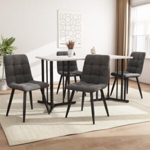 BTM Dining Table, 140x80x75cm Kitchen Table, Metal Legs Rectangular Table in Marble Pattern Modern Dining Table with Adjustable Feet for Dining Room & Living Room