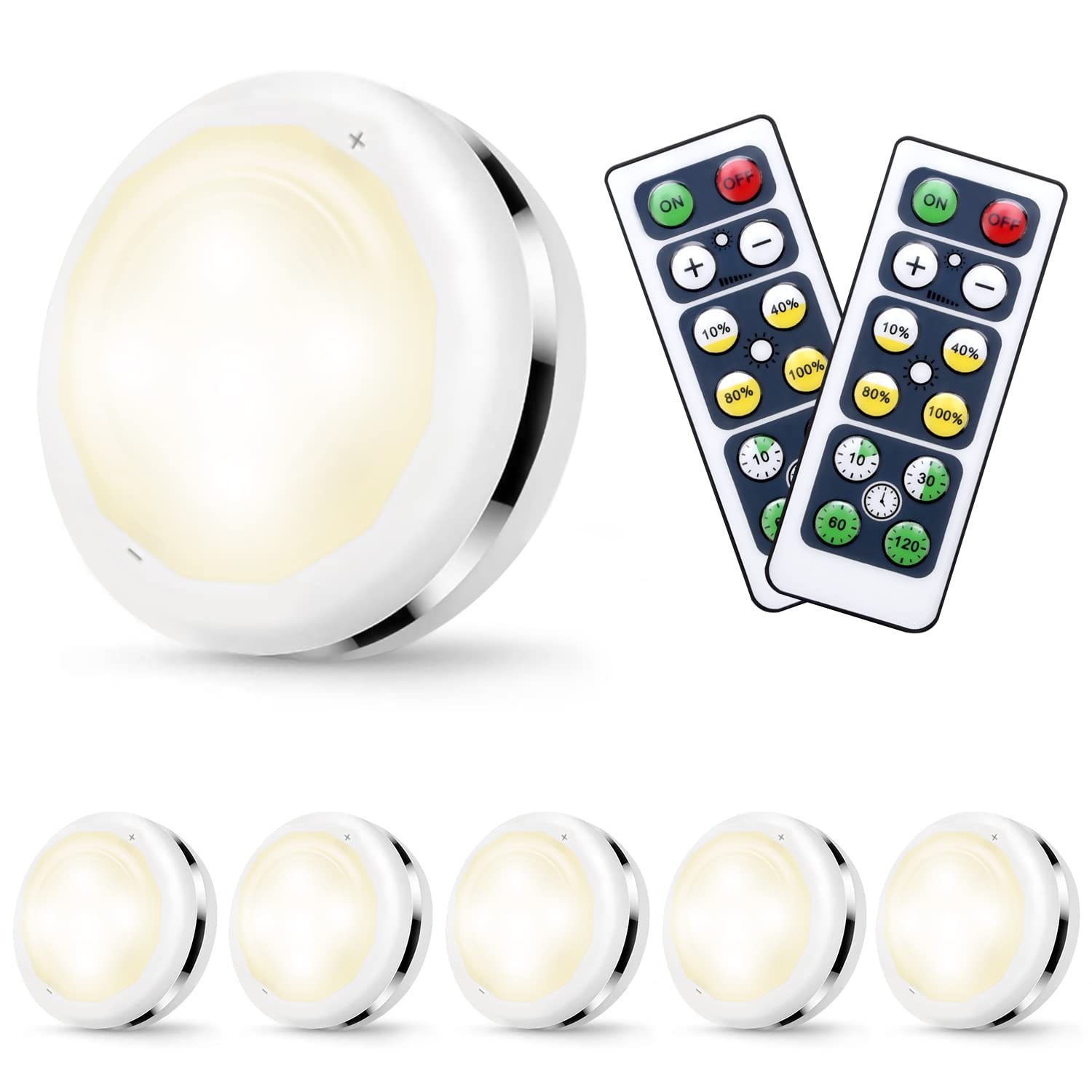 Cadrim Night Lights 6 Pack Under Cabinet Lights Closet Lighting Wardrobe Cupboard Lights with Remote Controls Battery Powered LED Lights Kitchen Bookcase Showcase Brightness...