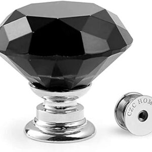 CZC HOME 10pcs 30mm Crystal Glass Door Drawer Knobs Diamond Cut Drawer Handles with 3 Sizes Screws for Cupboard Cabinet Wardrobe Home Decorating, Black