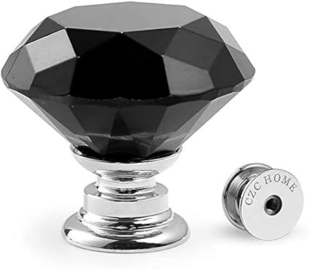 CZC HOME 10pcs 30mm Crystal Glass Door Drawer Knobs Diamond Cut Drawer Handles with 3 Sizes Screws for Cupboard Cabinet Wardrobe Home Decorating, Black