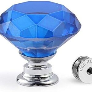 CZC HOME 10pcs 30mm Crystal Glass Door Drawer Knobs Diamond Cut Drawer Handles with 3 Sizes Screws for Cupboard Cabinet Wardrobe Home Decorating, Blue