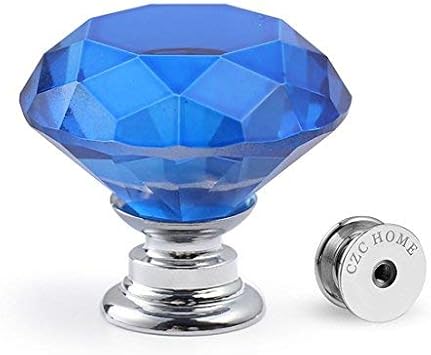 CZC HOME 10pcs 30mm Crystal Glass Door Drawer Knobs Diamond Cut Drawer Handles with 3 Sizes Screws for Cupboard Cabinet Wardrobe Home Decorating, Blue