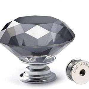CZC HOME 10pcs 30mm Crystal Glass Door Drawer Knobs Diamond Cut Drawer Handles with 3 Sizes Screws for Cupboard Cabinet Wardrobe Home Decorating, Grey