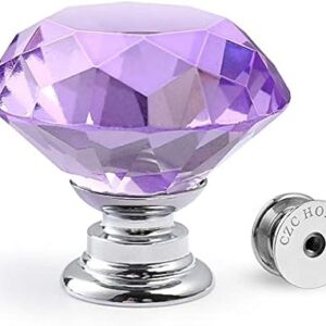CZC HOME 10pcs 30mm Crystal Glass Door Drawer Knobs Diamond Cut Drawer Handles with 3 Sizes Screws for Cupboard Cabinet Wardrobe Home Decorating, Purple