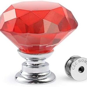 CZC HOME 10pcs 30mm Crystal Glass Door Drawer Knobs Diamond Cut Drawer Handles with 3 Sizes Screws for Cupboard Cabinet Wardrobe Home Decorating, Red