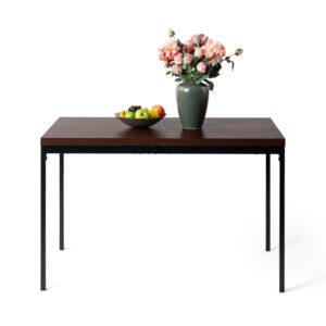 FurnitureR Dining Table, Kitchen Table in Vintage Wood Pattern, Metal Frame Rectangular Kitchen Table with Non slip Feet for Dining Room Living Room, 120x70x75cm, Brown Desktop...
