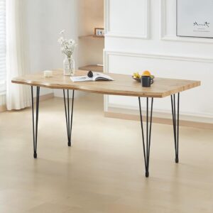 Hallowood Furniture Cullompton Large Dining Table with Black Metal Legs, 4-6 Seater Industrial Style Live Edge Effect Top Modern Dining Table for Home, Restaurant or Office (160cm)