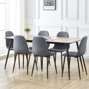 Hallowood Furniture Cullompton Large Extending Dining Table and Chairs Set 6, Oak Effect Table Top & Grey Fabric Chairs, 6 Seater Dining Table and Chairs for Home & Restaurant