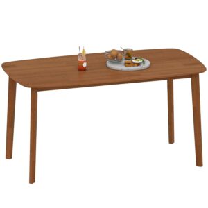 HOMCOM 150 cm Rectangular Dining Table, Rustic Kitchen Table with Solid Wood Frame and Round Corners for Dining Room, Living Room, Home Office, Light Brown