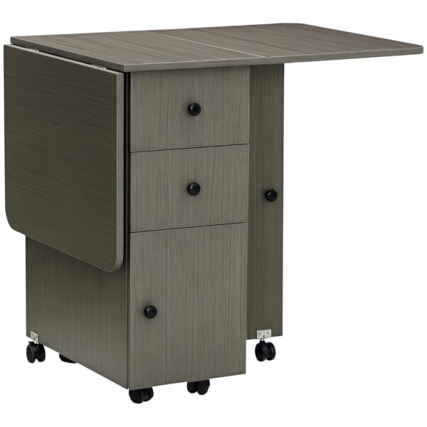 HOMCOM Folding Dining Table for 4-6, Rolling Drop Leaf Table on Wheels with Storage Drawers, Cabinet and Open Shelf for Kitchen, Dining Room, Grey