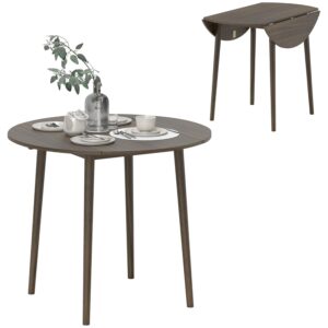 HOMCOM Folding Dining Table for 4, Round Drop Leaf Table, Modern Space Saving Small Kitchen Table with Wood Legs for Dining Room, Grey
