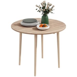 HOMCOM Folding Dining Table for 4, Round Drop Leaf Table, Modern Space Saving Small Kitchen Table with Wood Legs for Dining Room, Natural