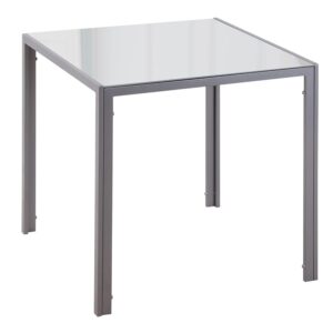 HOMCOM Modern Square Dining Table, Seats 4, with Glass Top & Metal Legs for Dining Room, Living Room, Grey