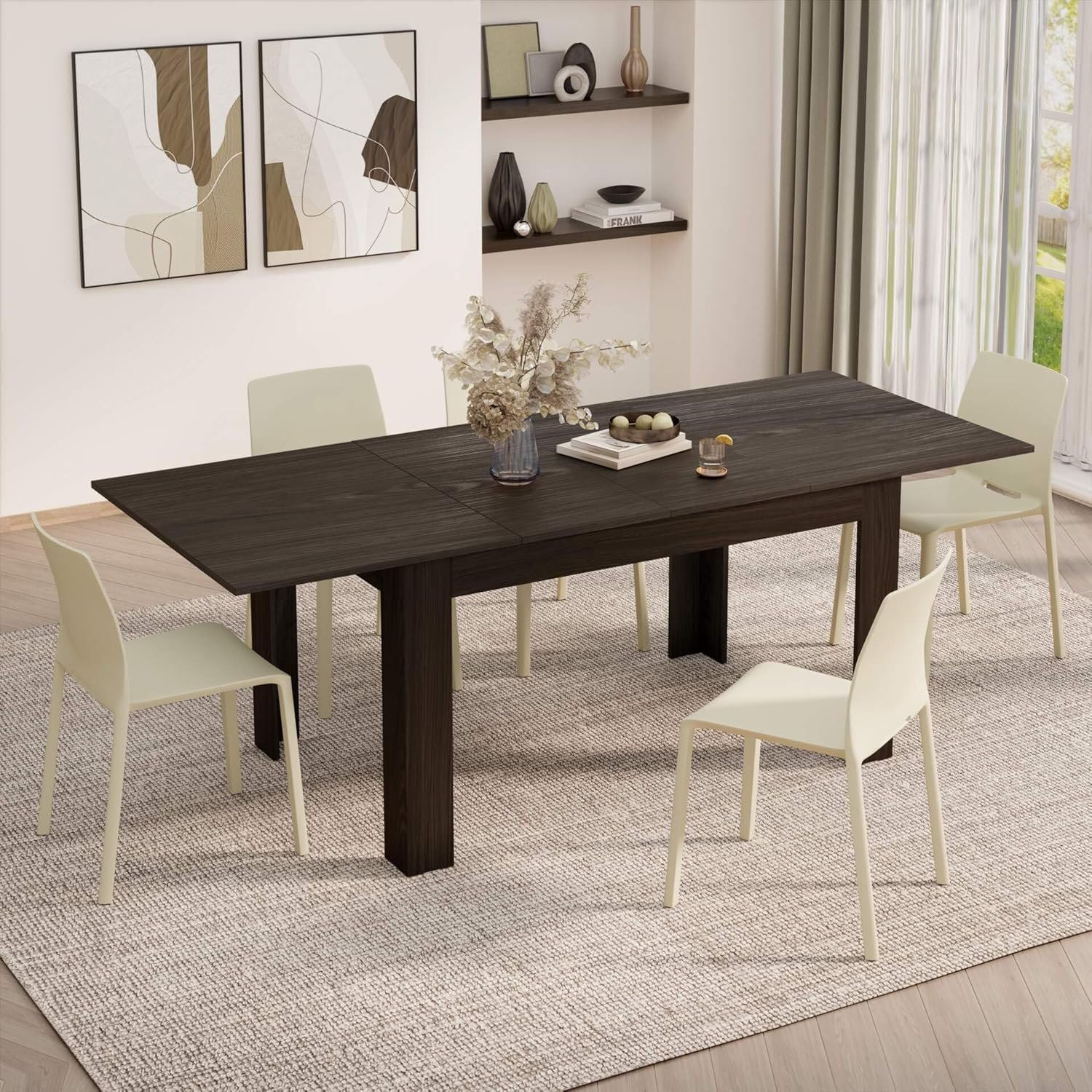 Mobili Fiver, Easy Extendable Dining Table, 140(220) x90 cm, Dark Walnut, Made In Italy