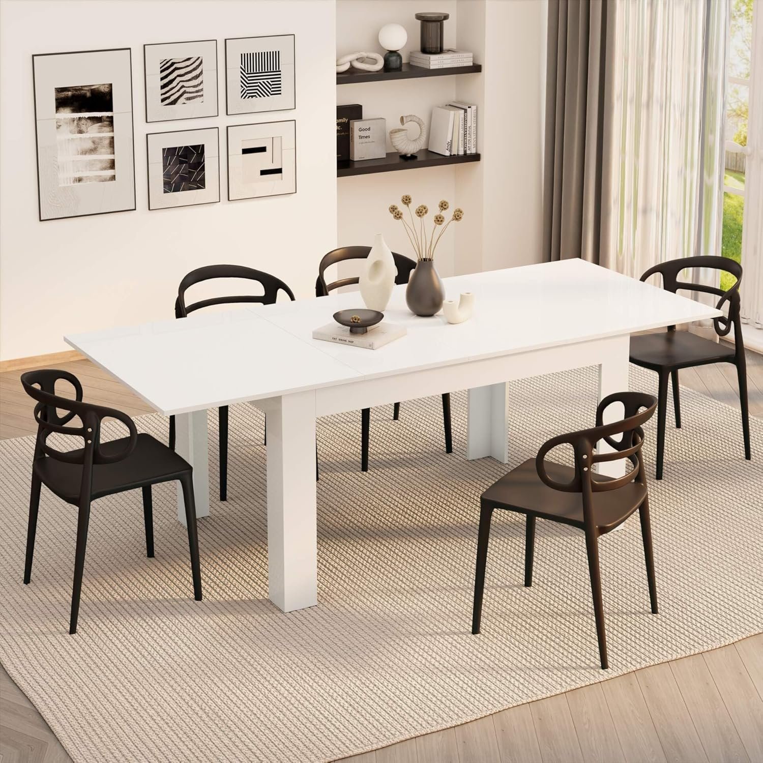 Mobili Fiver, Easy, Extendable dining table, 140(220) x90 cm, High Gloss White, Made In Italy
