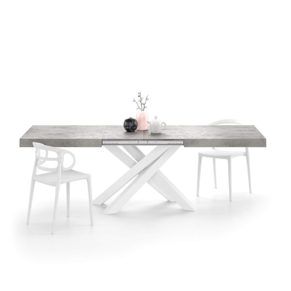 Mobili Fiver, Emma 160(240) x90 cm Extendable Table, Concrete Effect, Grey with White Crossed Legs, Made In Italy
