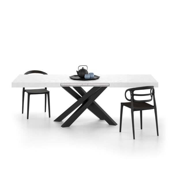 Mobili Fiver, Emma 160(240) x90 cm Extendable Table, Concrete Effect, White with Black Crossed Legs, Made In Italy